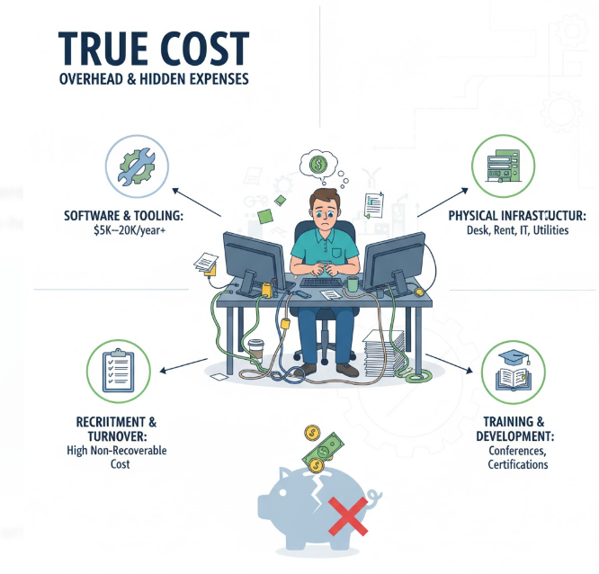 In-house engineering team overhead expenses including software, infrastructure, recruitment, and training costs for manufacturers in the USA and Western Europe.