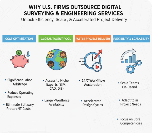 Why U.S. firms outsource Digital Surveying Services USA—benefits in cost, talent, speed, and scalability.