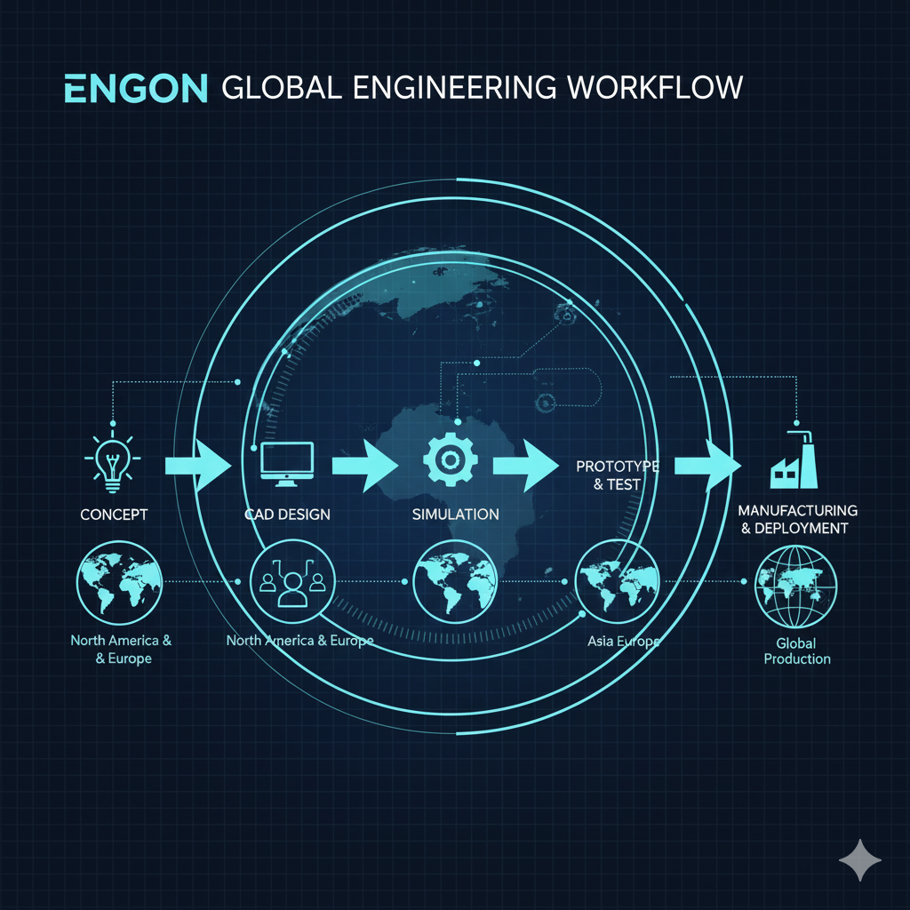 Engon Global engineering workflow from concept to manufacturing used in digital engineering outsourcing USA