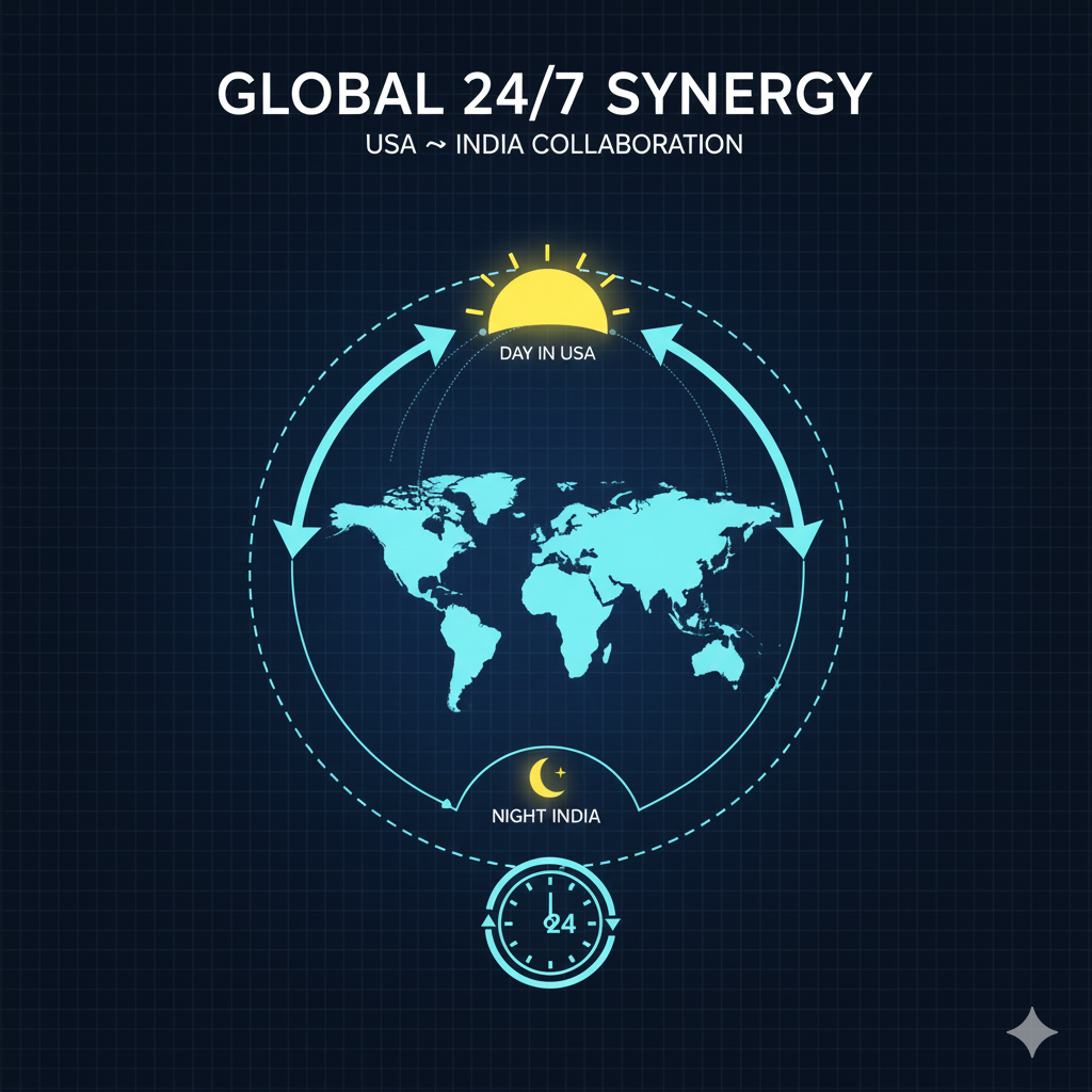 Global 24/7 USA–India collaboration enabling digital engineering outsourcing USA